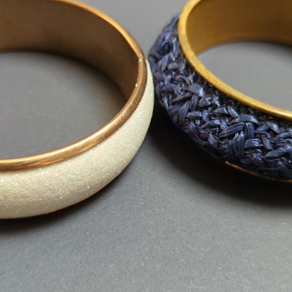 Vintage Boho Natural Woven Textured Brass Bangle Bracelet Set - Picture 4 of 5